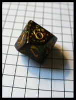 Dice : Dice - 10D - Rounded Solid Brown With Gold and Red Speckles With Gold Numerals